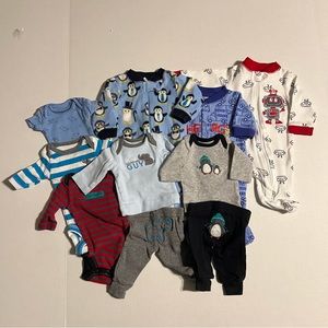 10 Piece PREEMIE Baby Boy Mixed Lot ~ sleepers, pants, bodysuit GUC